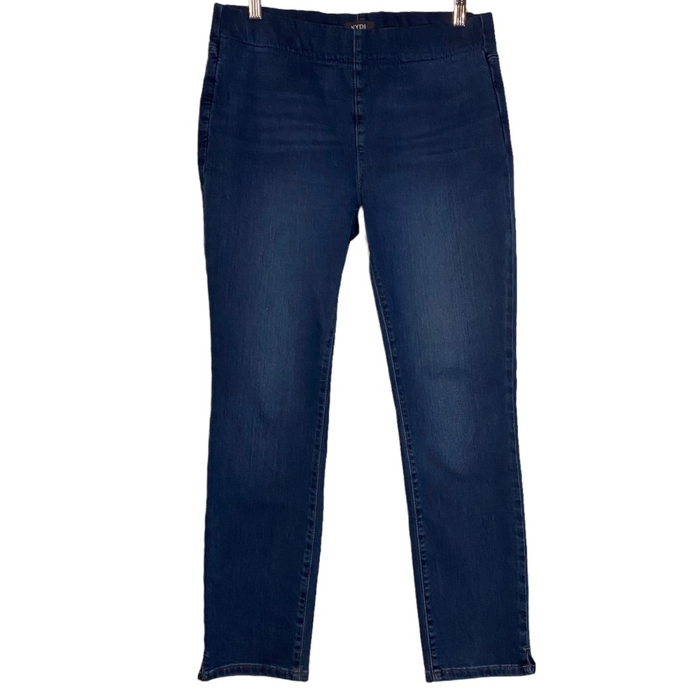 NYDJ Alina Pull On Ankle Blue Jeans Denim Slimming Panel High Rise Straight 10